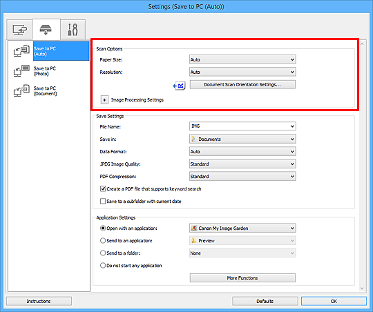 figure: Settings dialog box